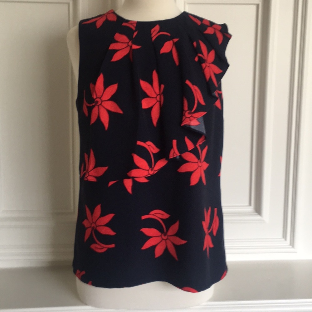banana Republic navy and bright coral top